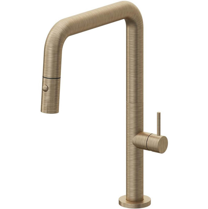 California Faucets Pull-Down Kitchen Faucet with Button Sprayer Quad Spout