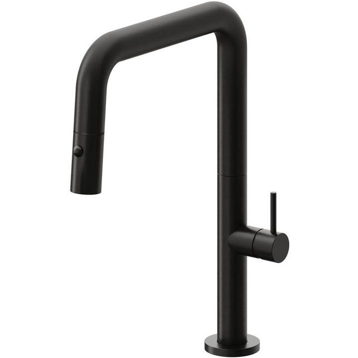 California Faucets Pull-Down Kitchen Faucet with Button Sprayer Quad Spout