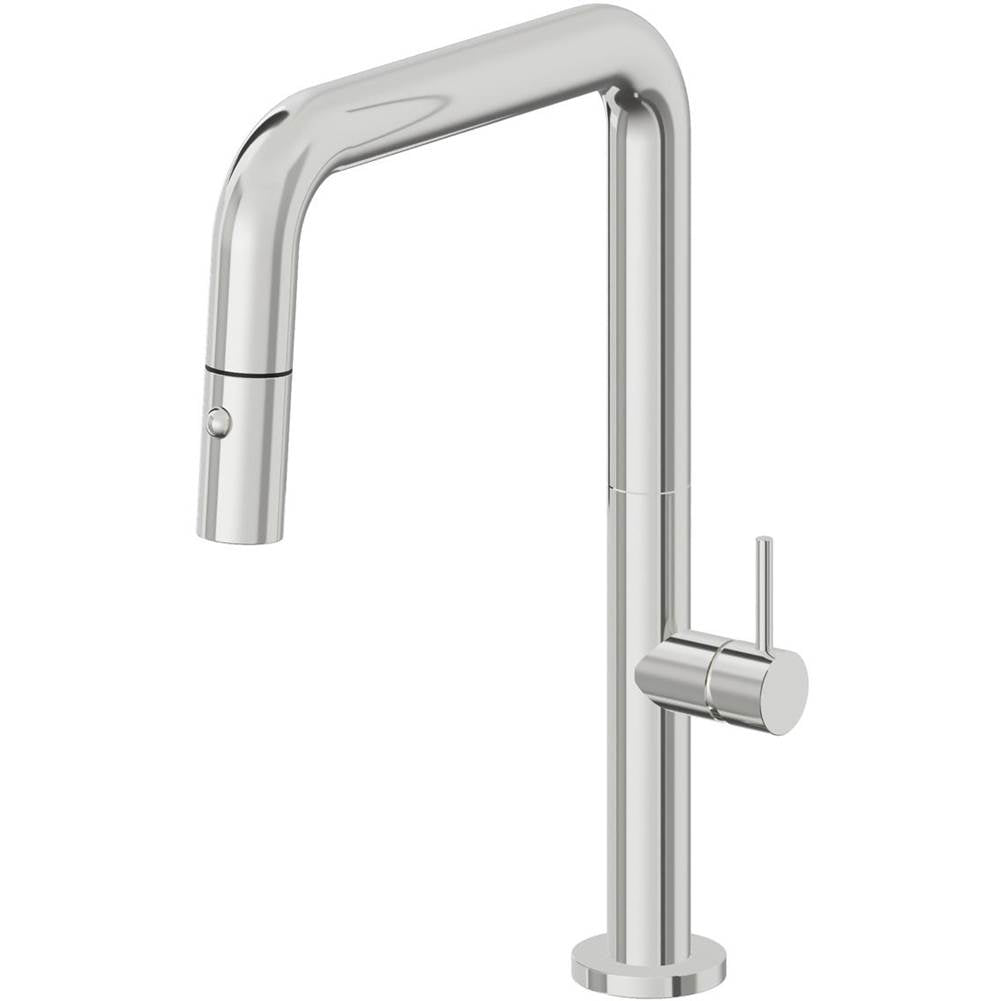 California Faucets Pull-Down Kitchen Faucet with Button Sprayer Quad Spout
