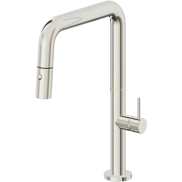 California Faucets Pull-Down Kitchen Faucet with Button Sprayer Quad Spout