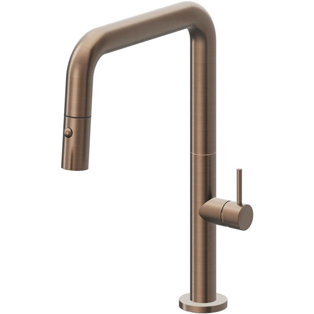 California Faucets Pull-Down Kitchen Faucet with Button Sprayer Quad Spout