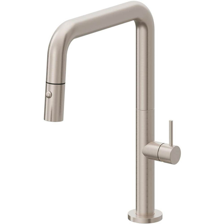 California Faucets Pull-Down Kitchen Faucet with Button Sprayer Quad Spout