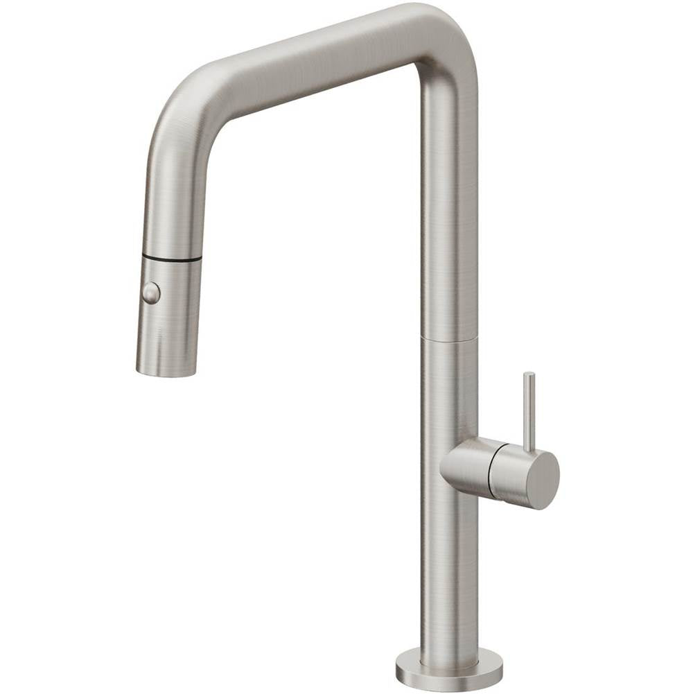 California Faucets Pull-Down Kitchen Faucet with Button Sprayer Quad Spout