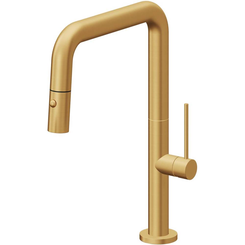 California Faucets Pull-Down Kitchen Faucet with Button Sprayer Quad Spout