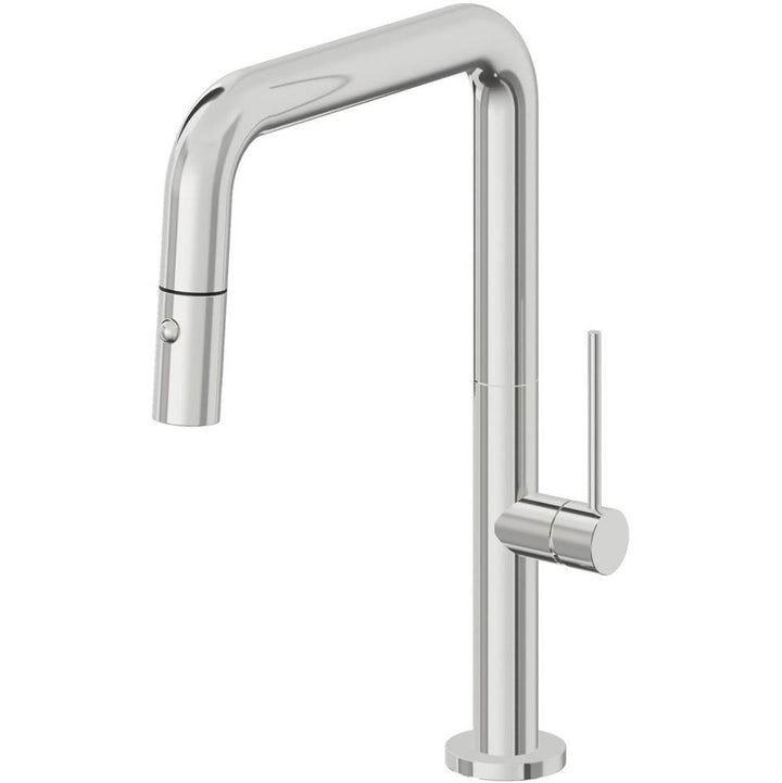 California Faucets Pull-Down Kitchen Faucet with Button Sprayer Quad Spout