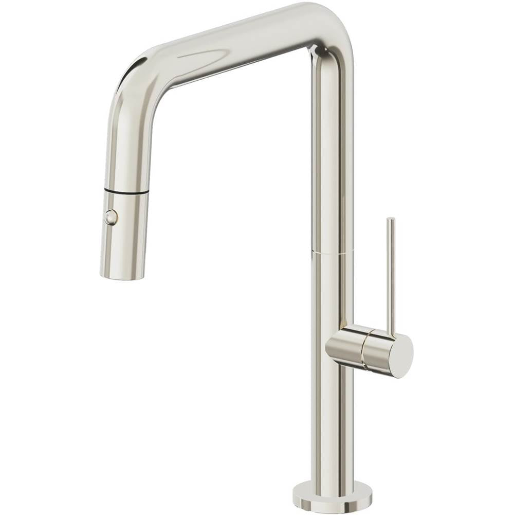 California Faucets Pull-Down Kitchen Faucet with Button Sprayer Quad Spout