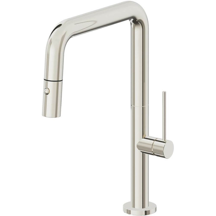 California Faucets Pull-Down Kitchen Faucet with Button Sprayer Quad Spout