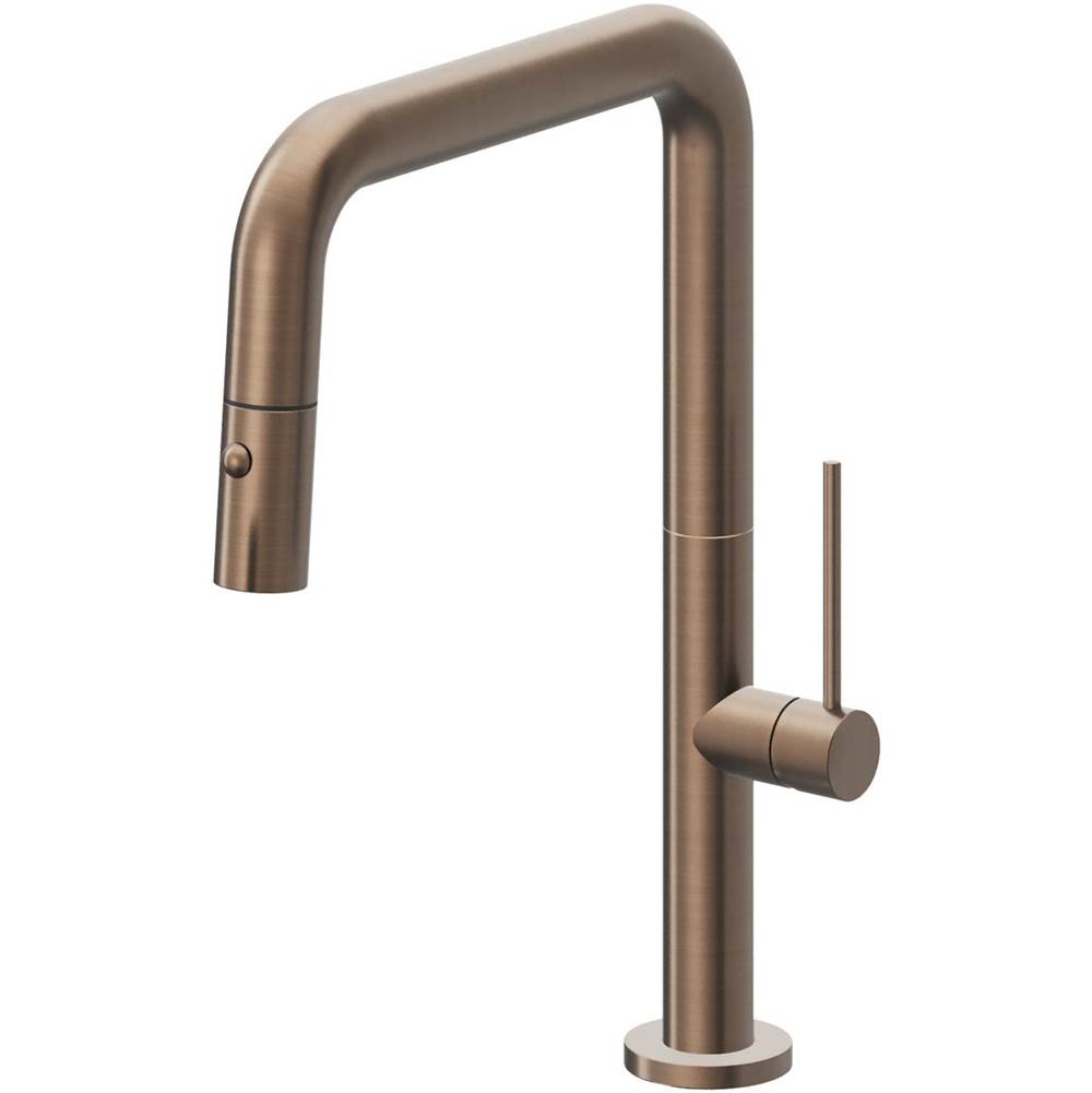 California Faucets Pull-Down Kitchen Faucet with Button Sprayer Quad Spout
