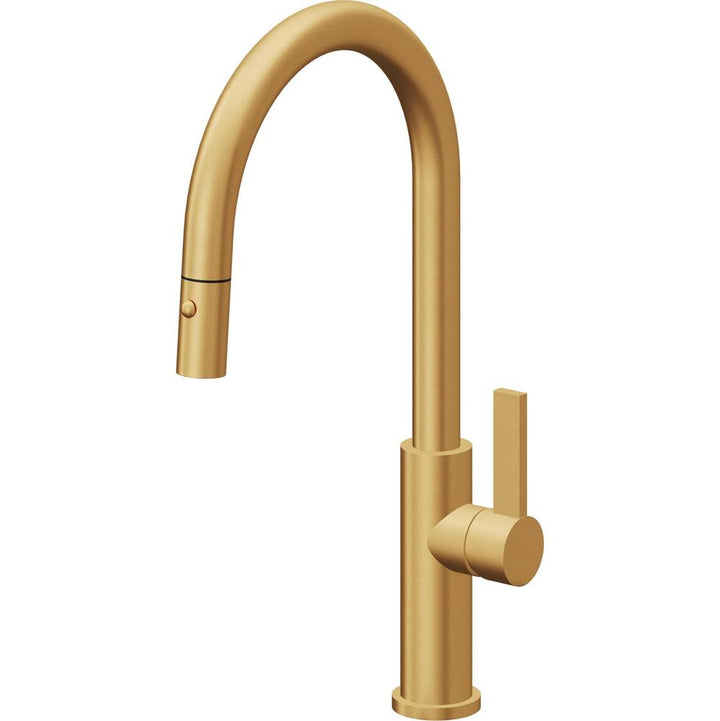 California Faucets Pull-Down Kitchen Faucet with Button Sprayer  - High Arc Spout