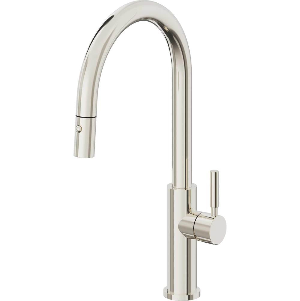 California Faucets Pull-Down Kitchen Faucet with Button Sprayer  - High Arc Spout