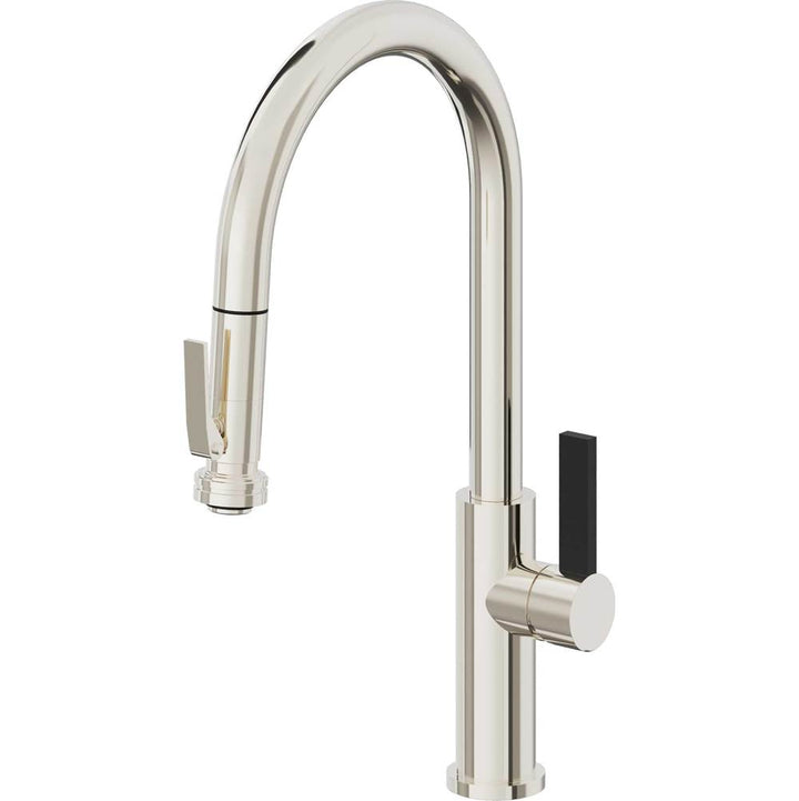 California Faucets Pull-Down Kitchen Faucet with Button Sprayer  - High Arc Spout