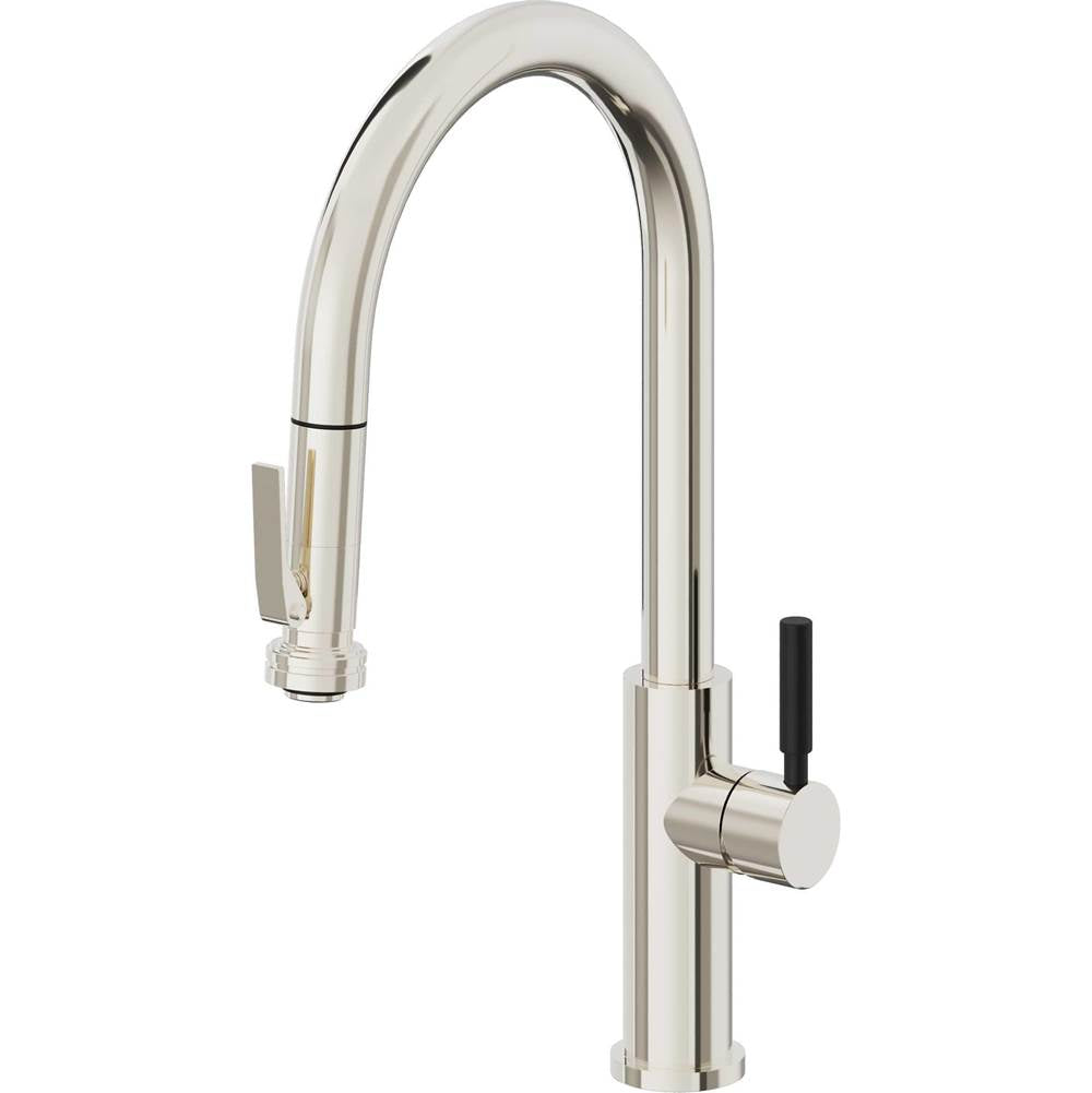 California Faucets Pull-Down Kitchen Faucet with Button Sprayer  - High Arc Spout