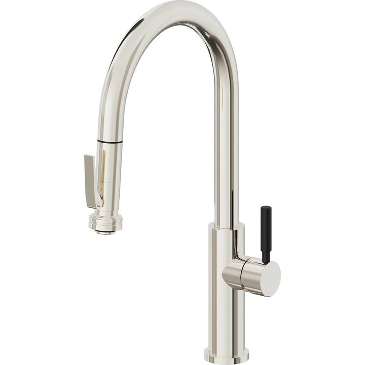 California Faucets Pull-Down Kitchen Faucet with Button Sprayer  - High Arc Spout