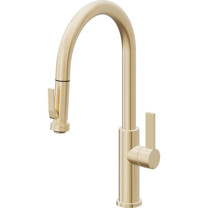 California Faucets Pull-Down Kitchen Faucet with Button Sprayer  - High Arc Spout
