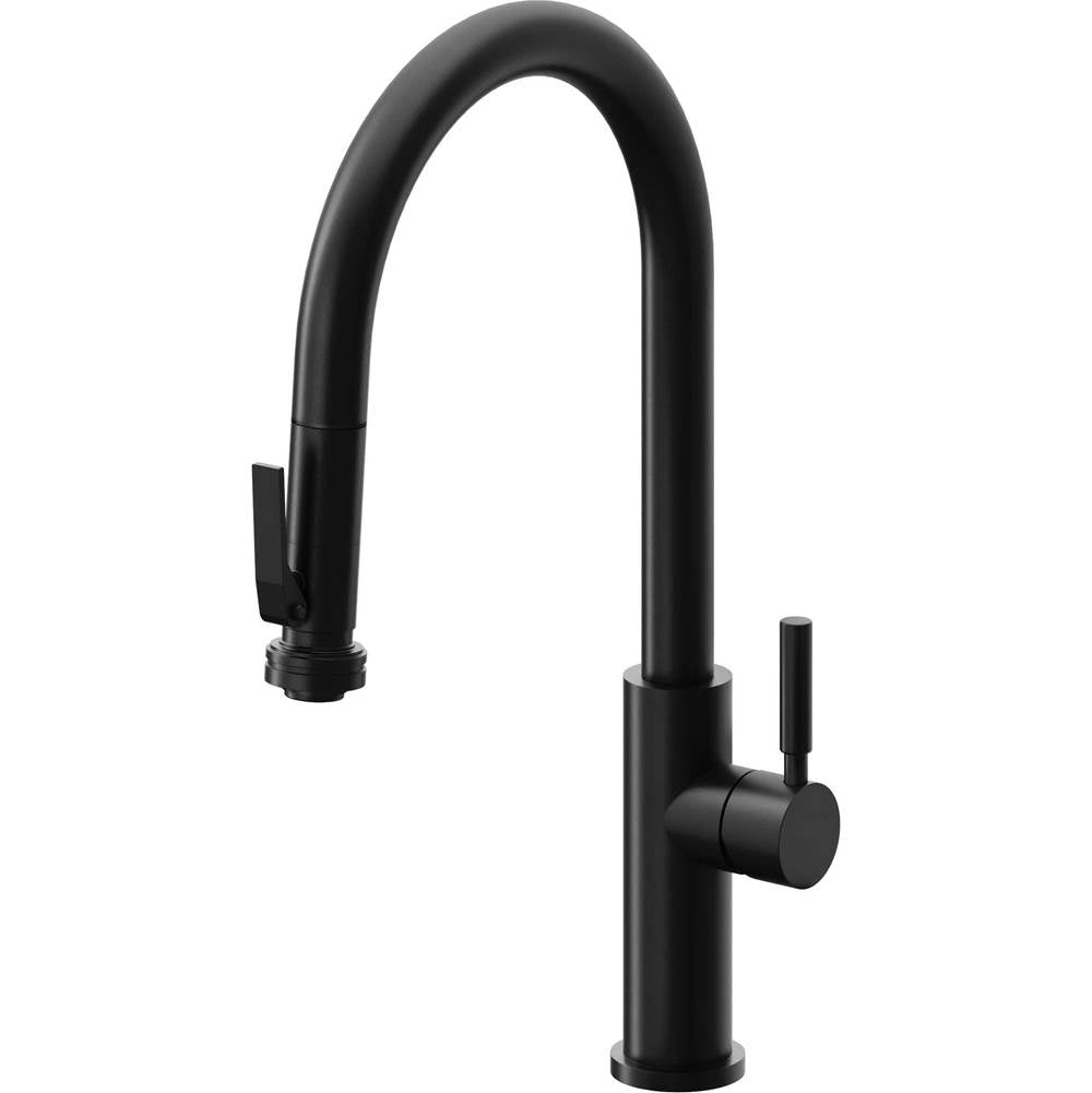 California Faucets Pull-Down Kitchen Faucet with Button Sprayer  - High Arc Spout