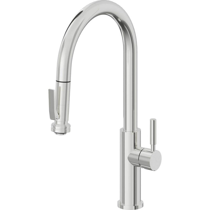 California Faucets Pull-Down Kitchen Faucet with Button Sprayer  - High Arc Spout