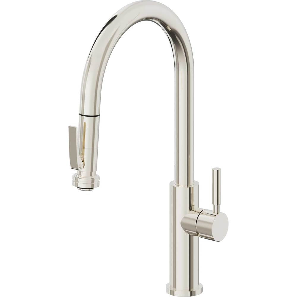 California Faucets Pull-Down Kitchen Faucet with Button Sprayer  - High Arc Spout