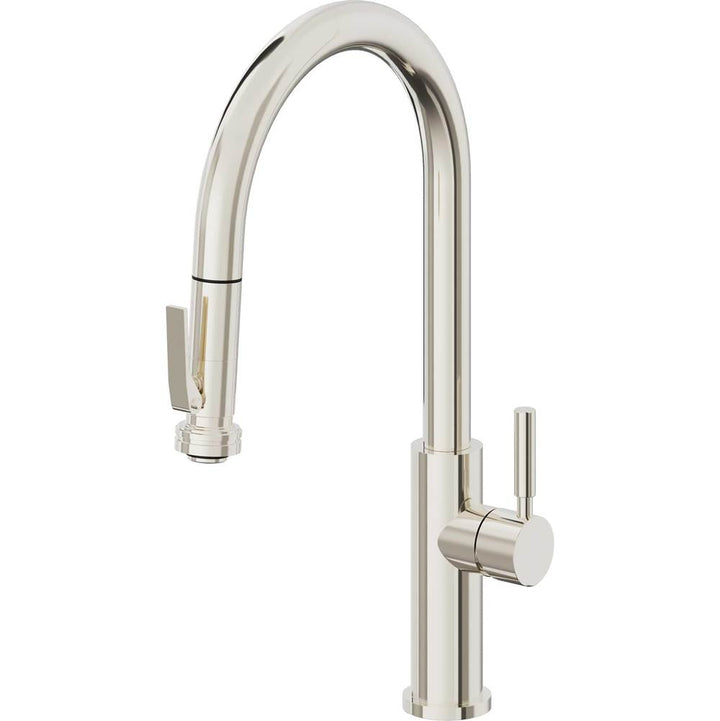 California Faucets Pull-Down Kitchen Faucet with Button Sprayer  - High Arc Spout