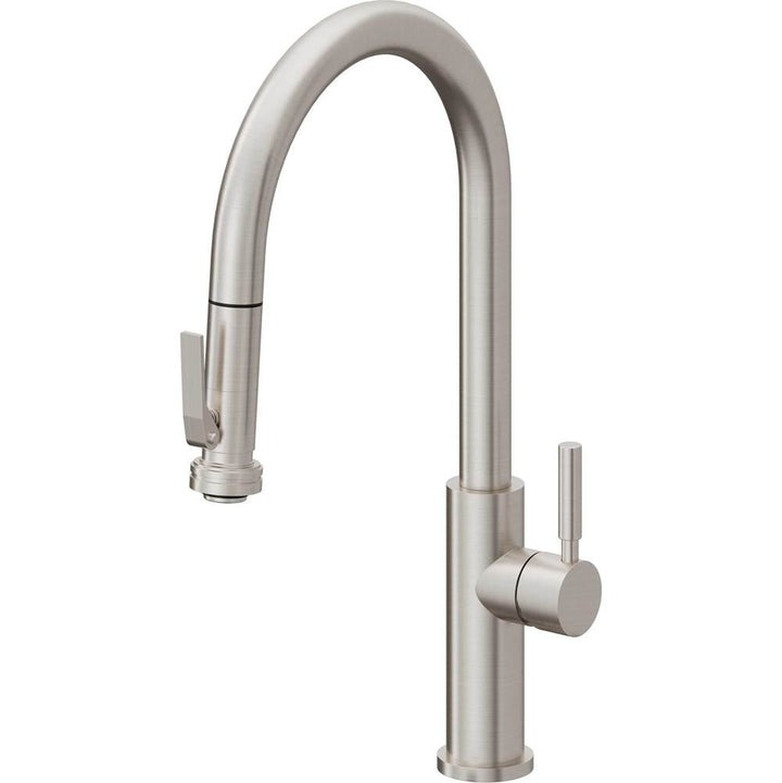 California Faucets Pull-Down Kitchen Faucet with Button Sprayer  - High Arc Spout