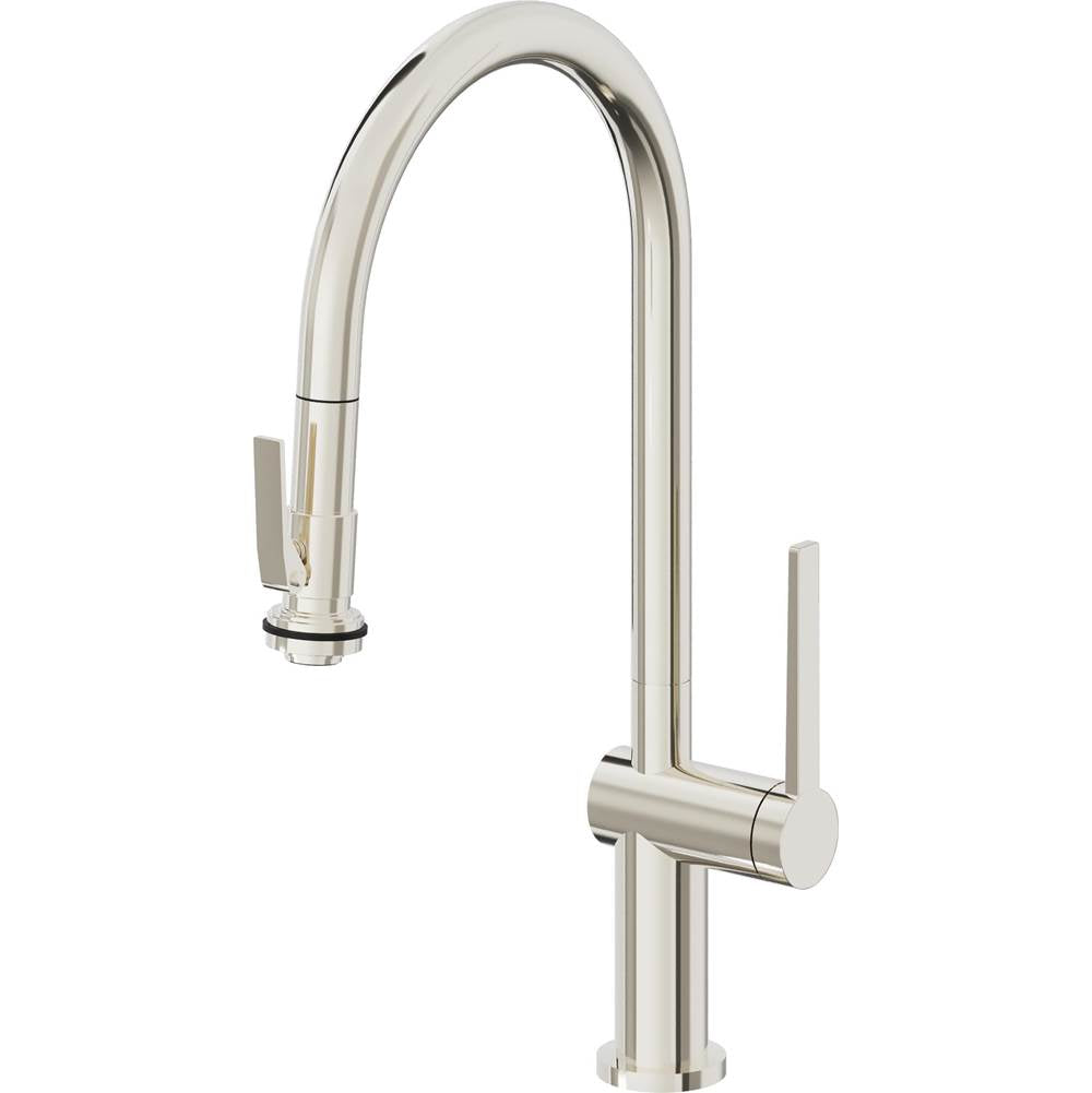 California Faucets Pull-Down Kitchen Faucet with Button Sprayer  - High Arc Spout