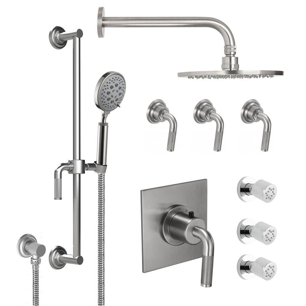 California Faucets StyleTherm 3/4" Thermostatic Shower System with Body Spray, Handshower on Slide Bar, and Showerhead