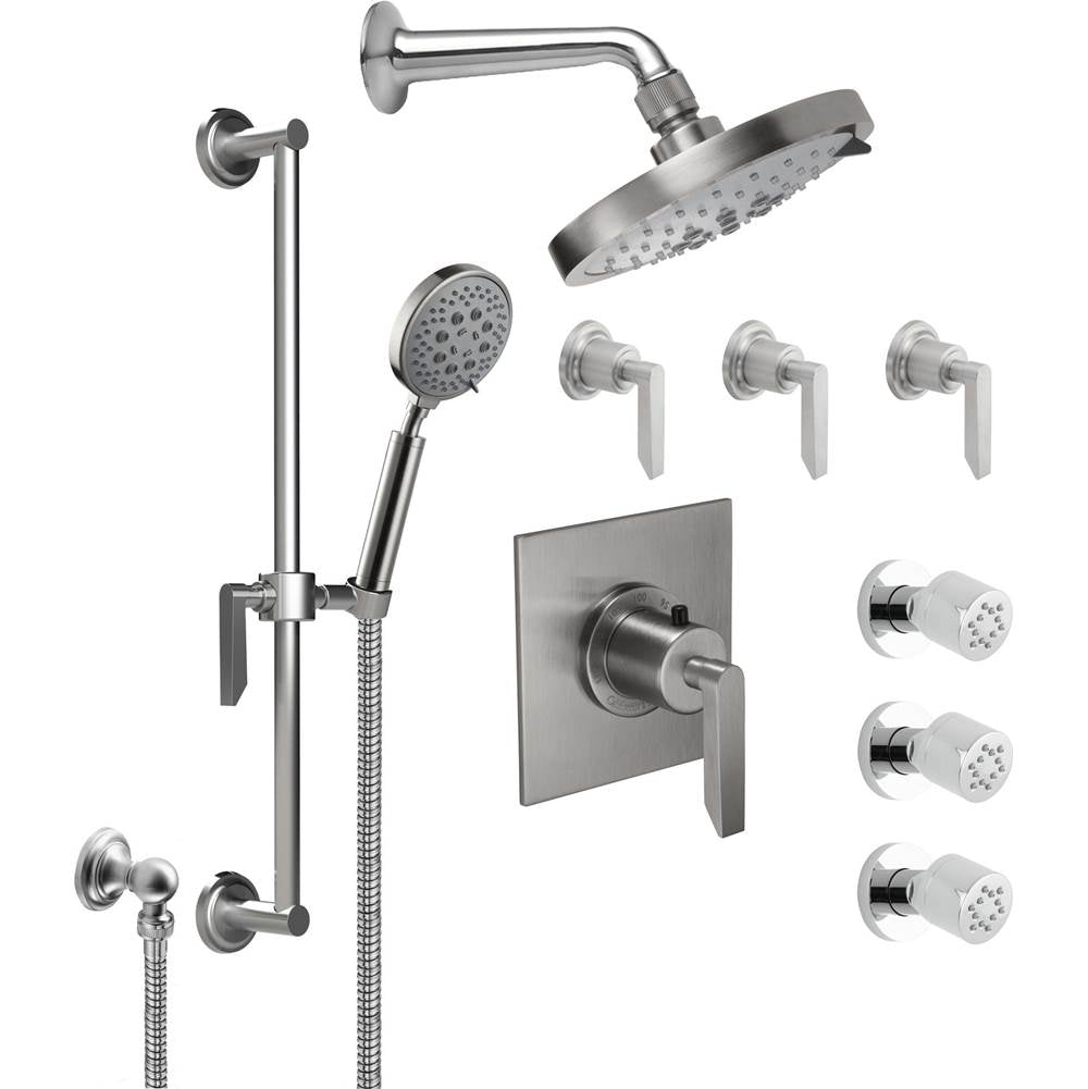 California Faucets StyleTherm 3/4" Thermostatic Shower System with Body Spray, Handshower on Slide Bar, and Showerhead
