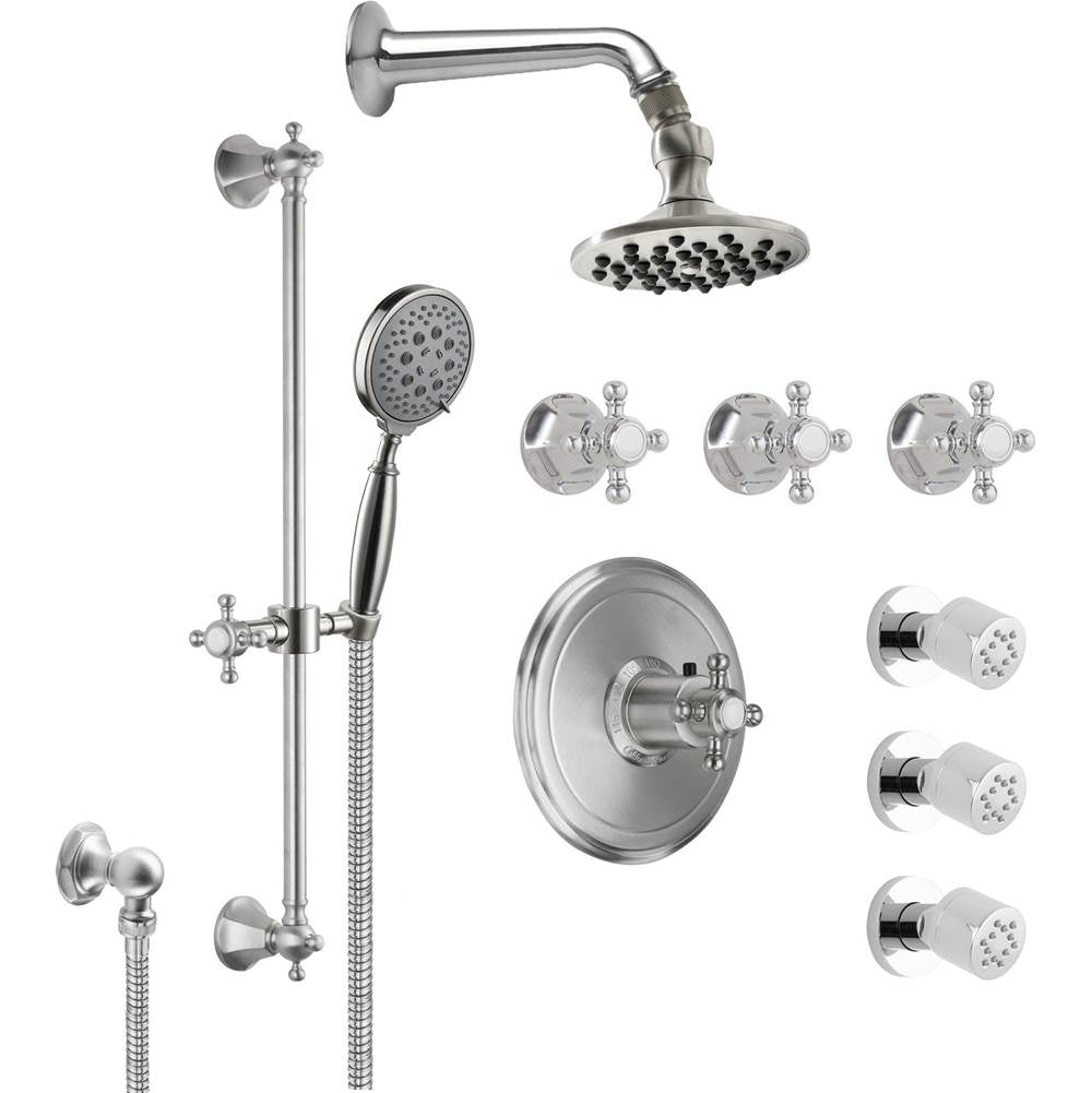 California Faucets StyleTherm 3/4" Thermostatic Shower System with Body Spray, Handshower on Slide Bar, and Showerhead