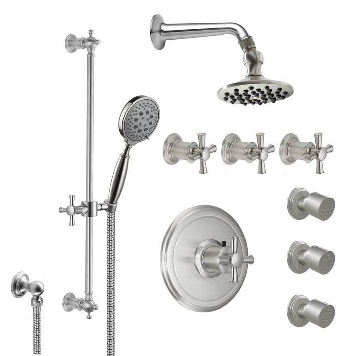 California Faucets StyleTherm 3/4" Thermostatic Shower System with Body Spray, Handshower on Slide Bar, and Showerhead