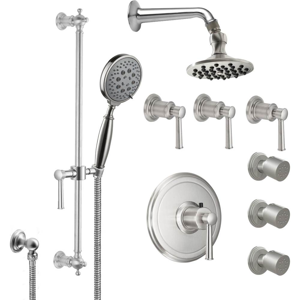 California Faucets StyleTherm 3/4" Thermostatic Shower System with Body Spray, Handshower on Slide Bar, and Showerhead