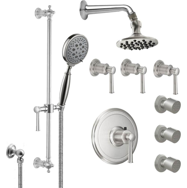 California Faucets StyleTherm 3/4" Thermostatic Shower System with Body Spray, Handshower on Slide Bar, and Showerhead