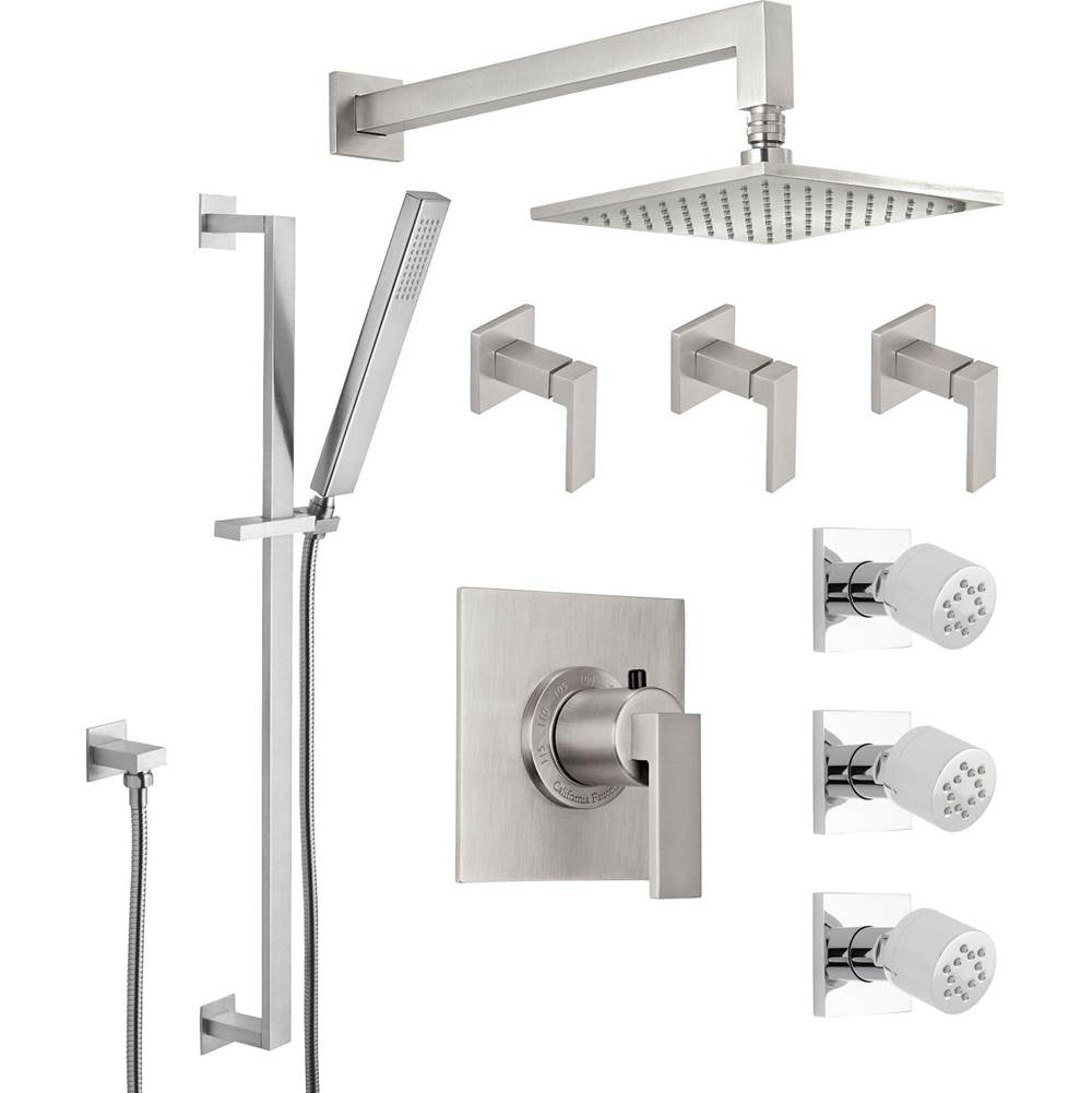 California Faucets StyleTherm 3/4" Thermostatic Shower System with Body Spray, Handshower on Slide Bar, and Showerhead