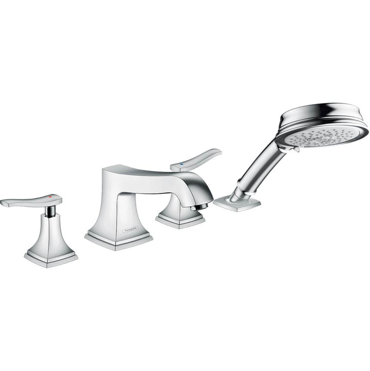 Hansgrohe Metropol Classic 4-Hole Roman Tub Set Trim with Lever Handles and 1.8 GPM Handshower
