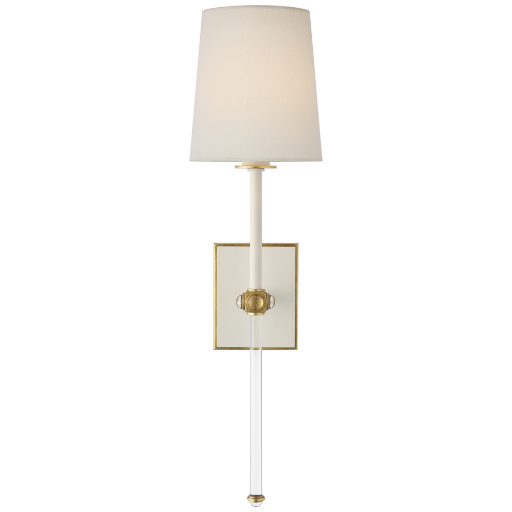 Visual Comfort Signature Lucia Cordless Wall Sconce in Matte White and Crystal