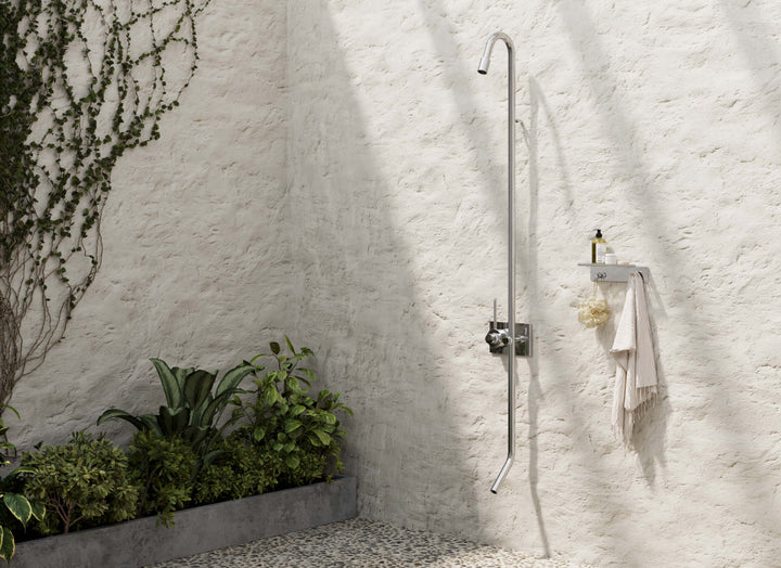 MGS Bagno Outdoor Stainless Steel Wall mount Thermostatic Shower with Foot Rinse