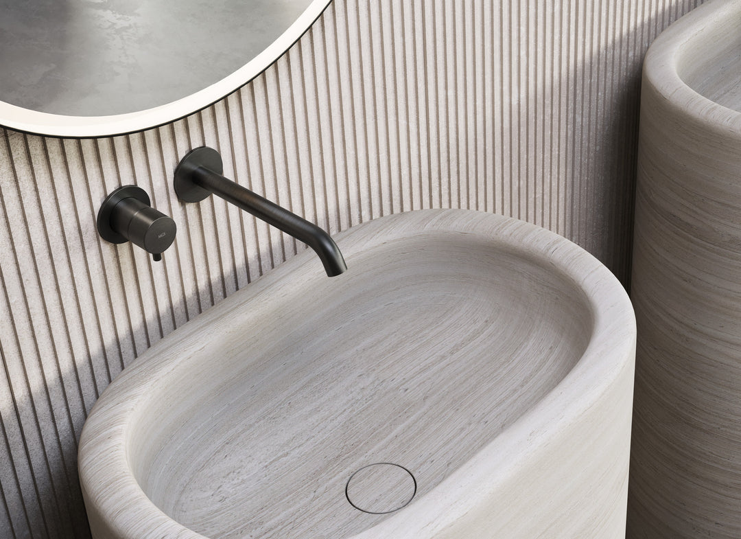 MGS Bagno Minimal Two hole Stainless Steel Wall mount Basin Faucet