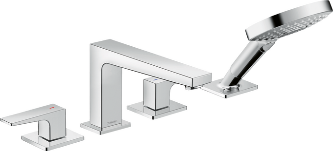 Hansgrohe Metropol 4-Hole Roman Tub Set Trim with Lever Handles and 1.75 GPM Handshower