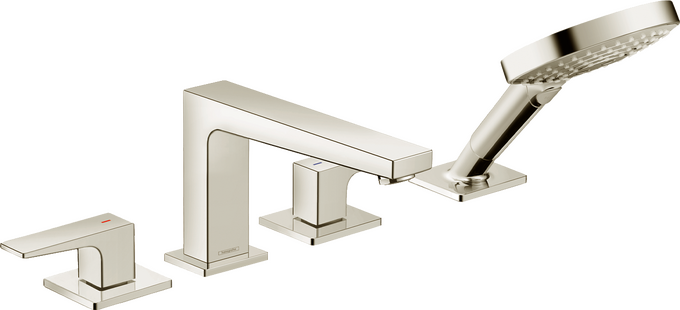 Hansgrohe Metropol 4-Hole Roman Tub Set Trim with Lever Handles and 1.75 GPM Handshower
