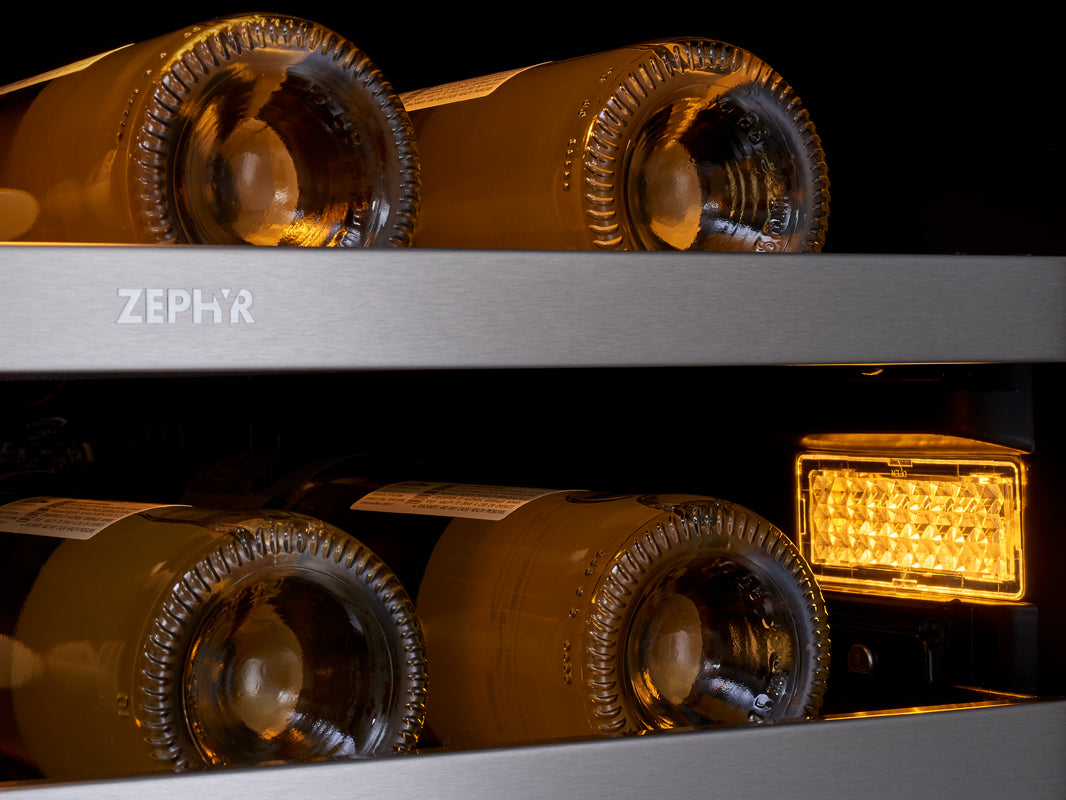 Zephyr Presrv Wine And Bev Cooler 24in UC Stainless Steel Glass French Door