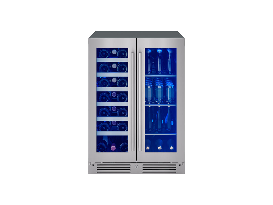 Zephyr Presrv Wine And Bev Cooler 24in UC Stainless Steel Glass French Door
