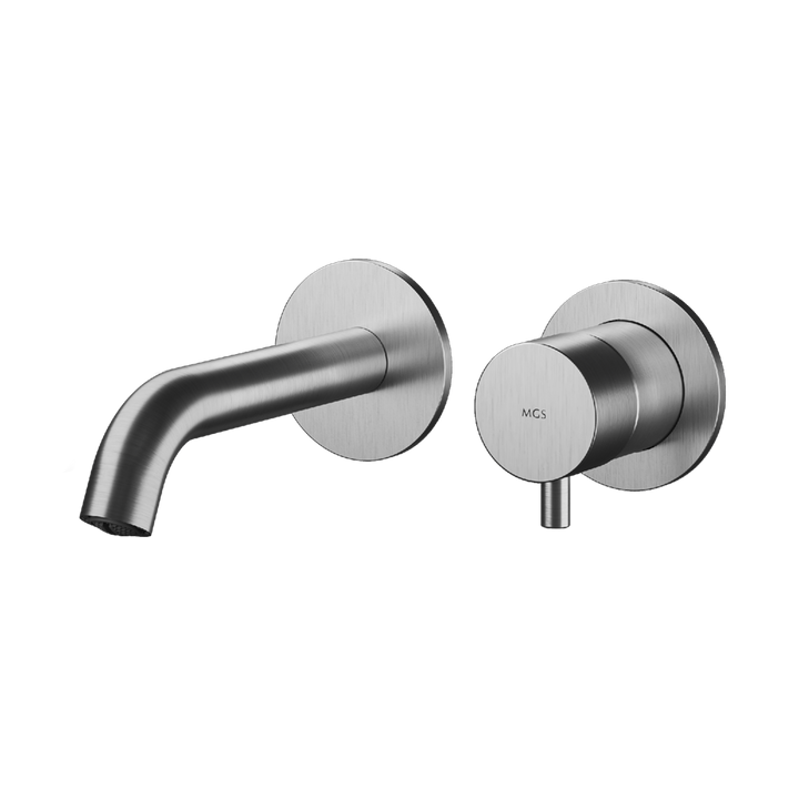 MGS Bagno Minimal Short Two hole Stainless Steel Wall mount Basin Faucet
