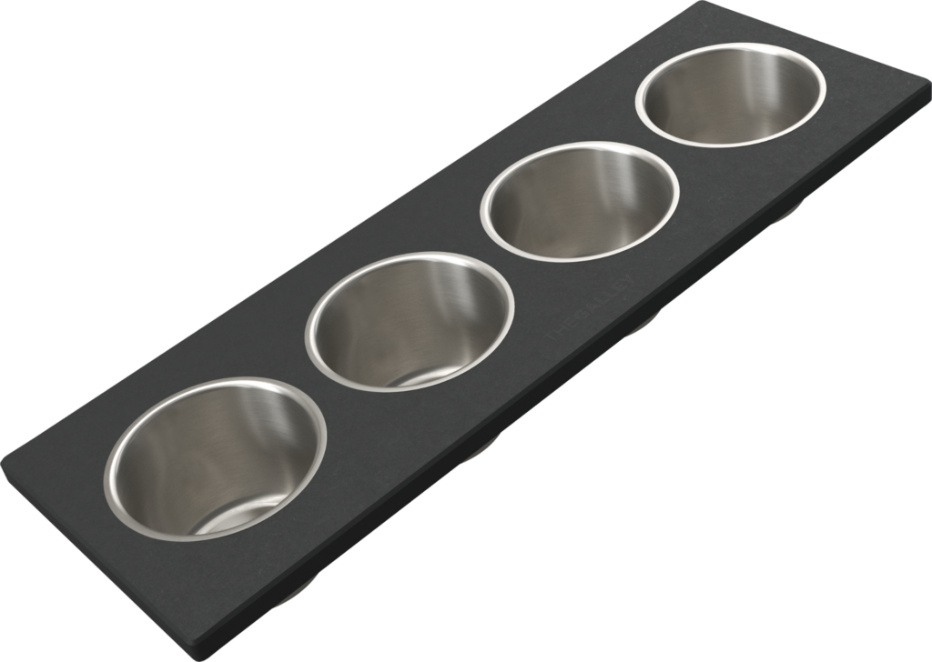 The Galley Upper Tier Garnish Board with Four Stainless Steel Bowls