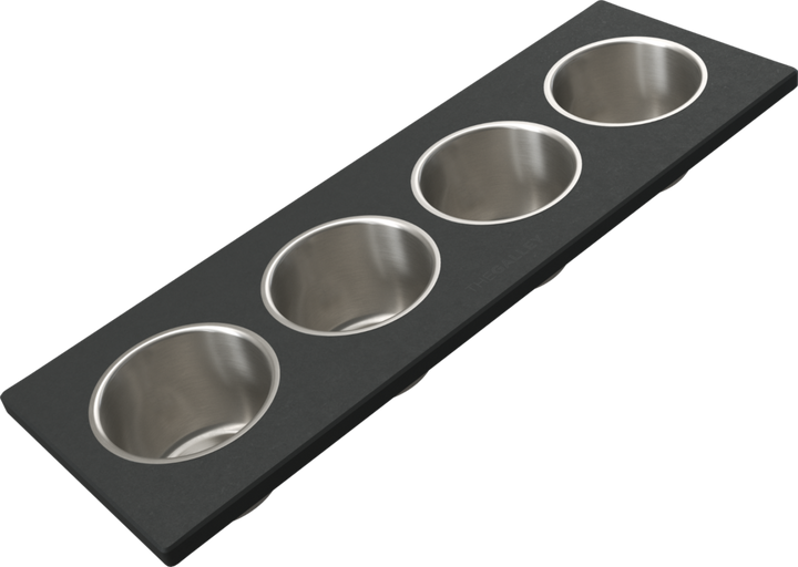The Galley Upper Tier Garnish Board with Four Stainless Steel Bowls