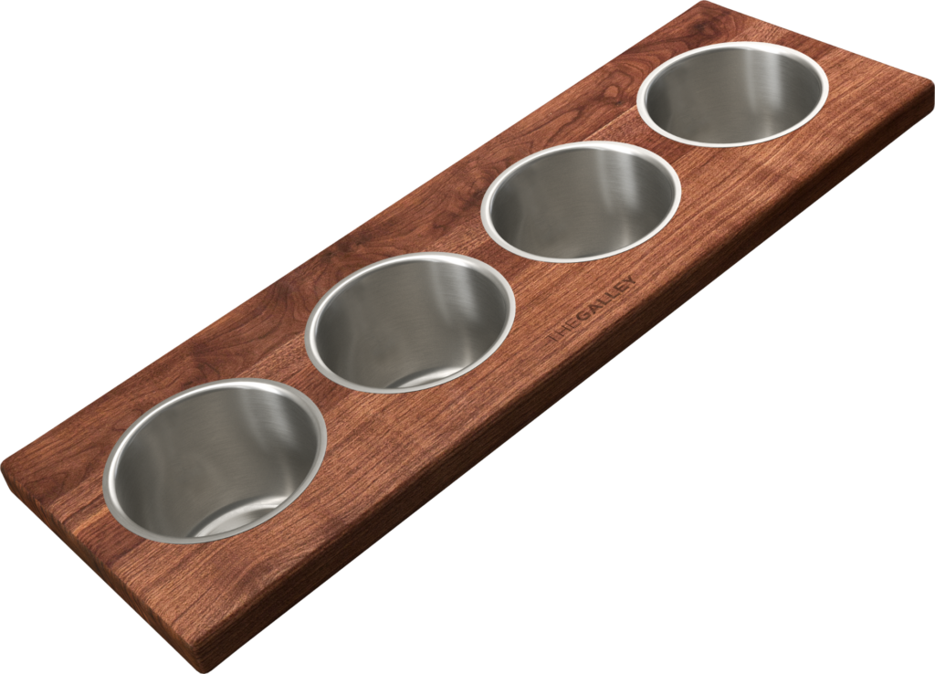 The Galley Upper Tier Garnish Board with Four Stainless Steel Bowls