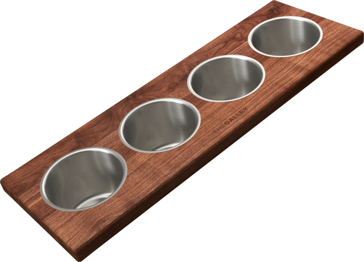 The Galley Upper Tier Garnish Board with Four Stainless Steel Bowls