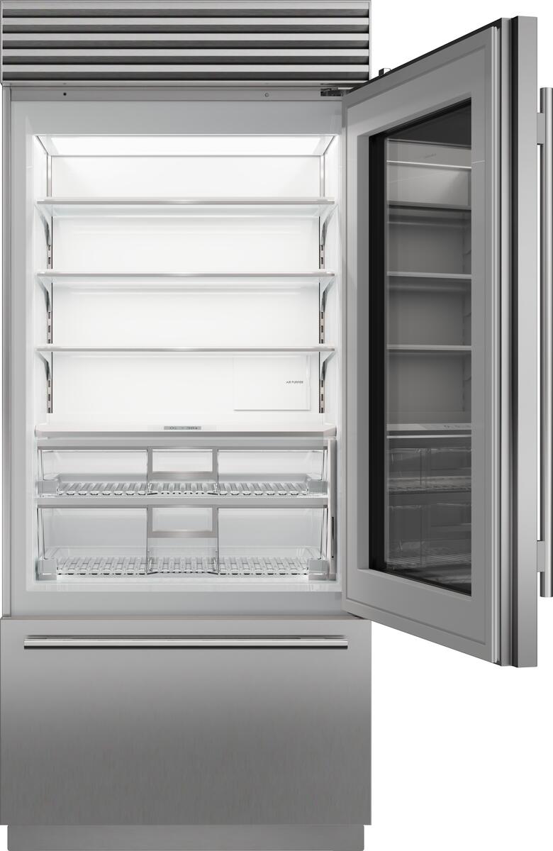 Sub-Zero Refrigerator, 36" Built-in Over-under Glass Door Stainless Steel
