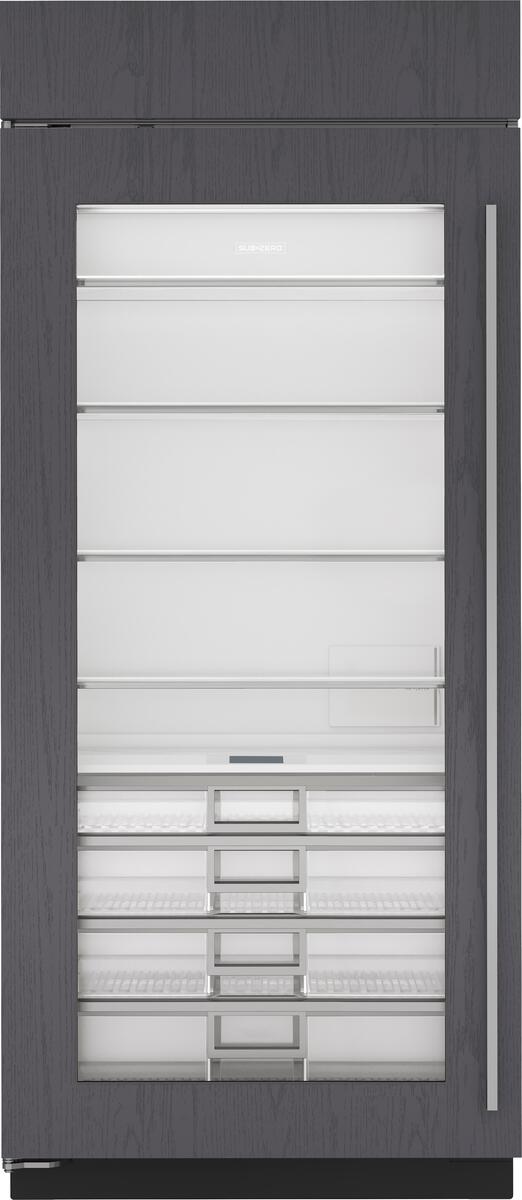 Sub-Zero Refrigerator, 36" Built-in Refrigerator Glass Door Overlay Tubular Handle