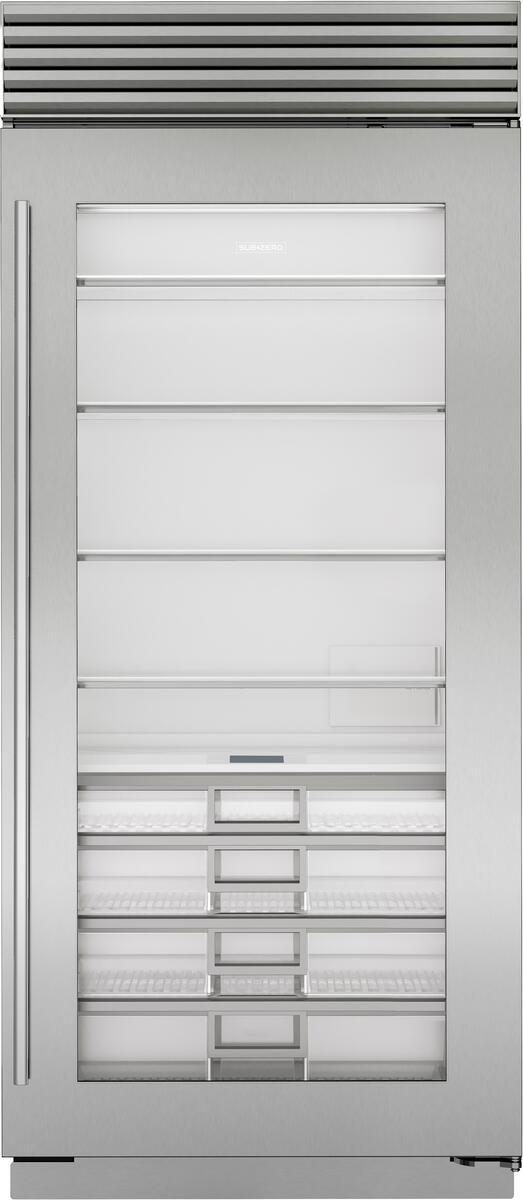 Sub-Zero Refrigerator, 36" Built-in Refrigerator Glass Door Stainless Steel