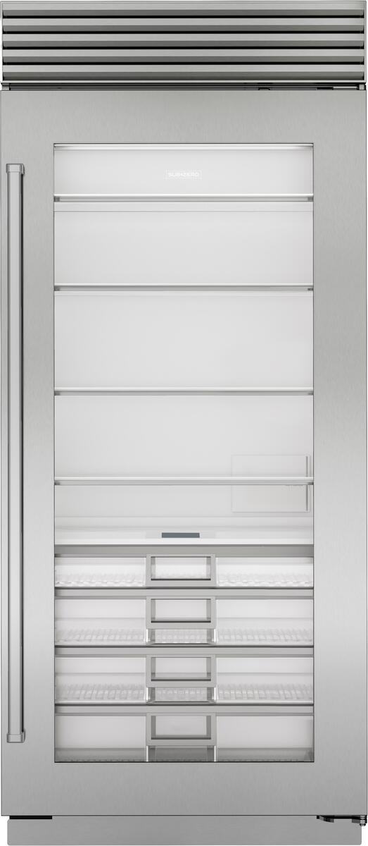 Sub-Zero Refrigerator, 36" Built-in Refrigerator Glass Door Stainless Steel
