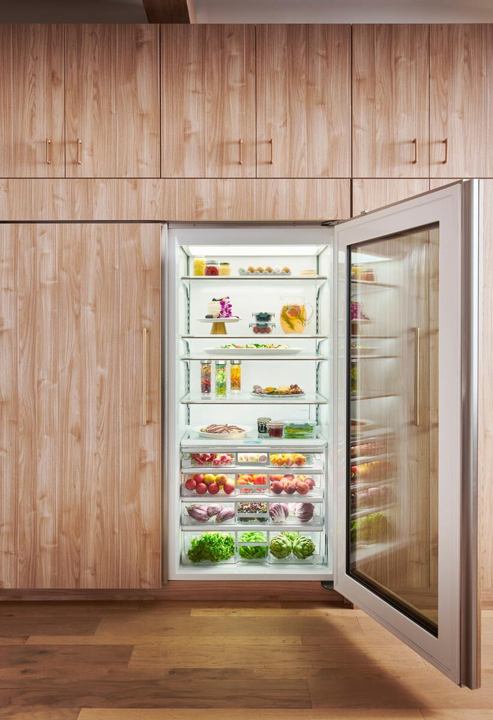 Sub-Zero Refrigerator, 36" Built-in Refrigerator Glass Door Overlay Tubular Handle