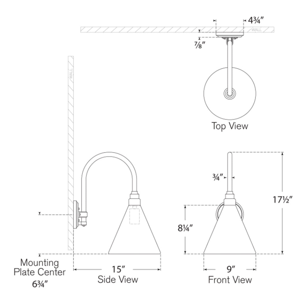 Visual Comfort Signature Academy Outdoor Arched 16in Mack Savannah Conical Wall Light